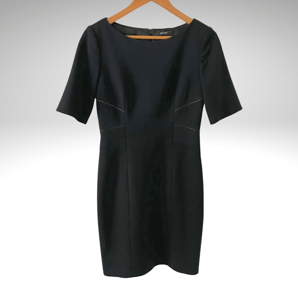 TAHARI Black Short Sleeve Fitted Sheath Dress Size 8